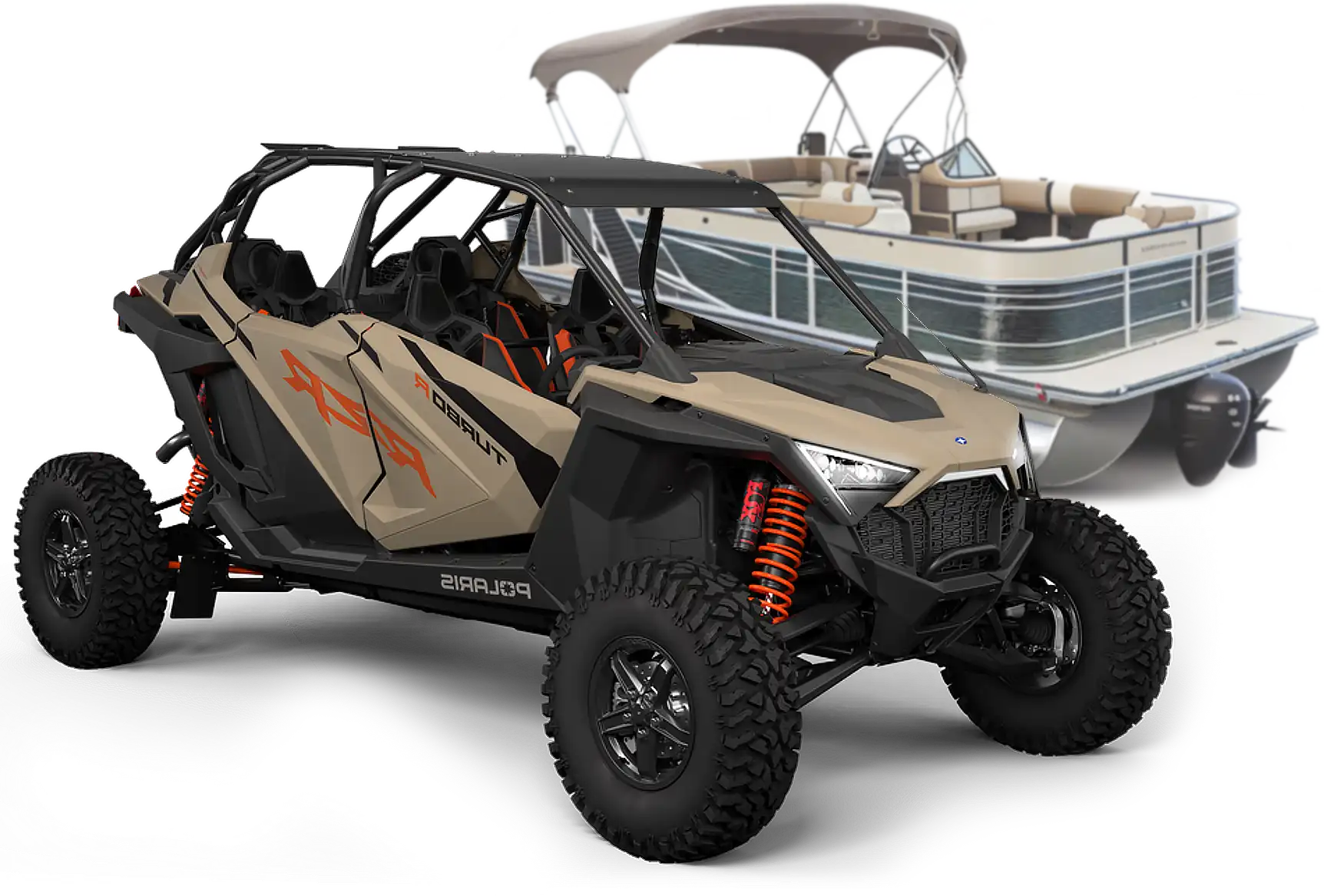 adventures club's ATV and a Boat standing.